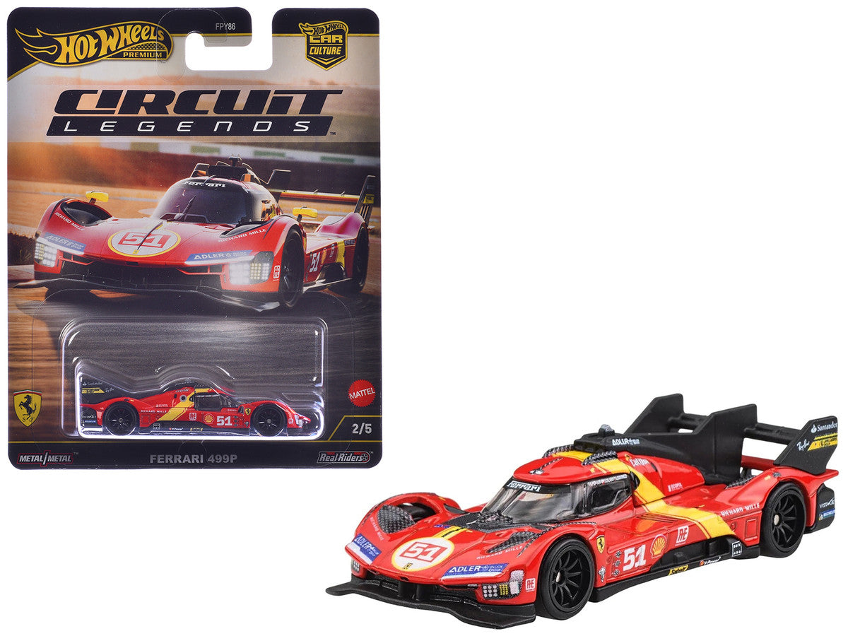 Ferrari 499P #51 Red with Yellow Stripes "Circuit Legends" Series Diecast Model Car by Hot Wheels LuxuryLifeWay Online Store