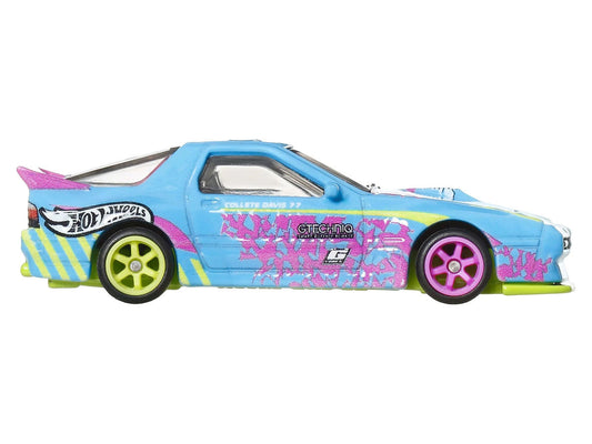 Mazda RX7 FC PANDEM Blue with Graphics "Silhouettes" Series Diecast Model Car by Hot Wheels LuxuryLifeWay Online Store