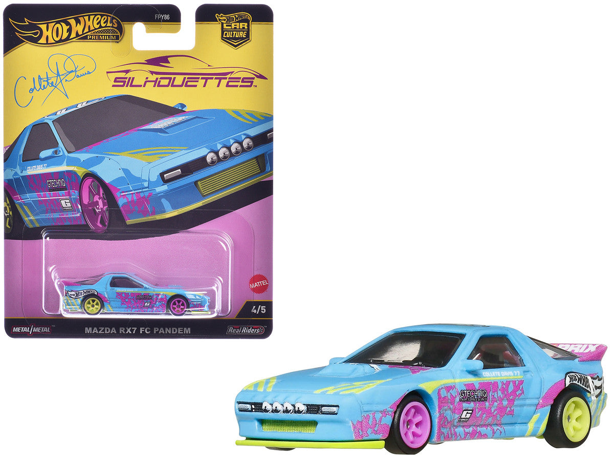 Mazda RX7 FC PANDEM Blue with Graphics "Silhouettes" Series Diecast Model Car by Hot Wheels LuxuryLifeWay Online Store