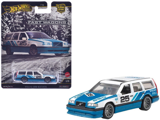 Volvo 850 Estate Wagon #25 Blue and White "Fast Wagons" Series Diecast Model Car by Hot Wheels LuxuryLifeWay Online Store