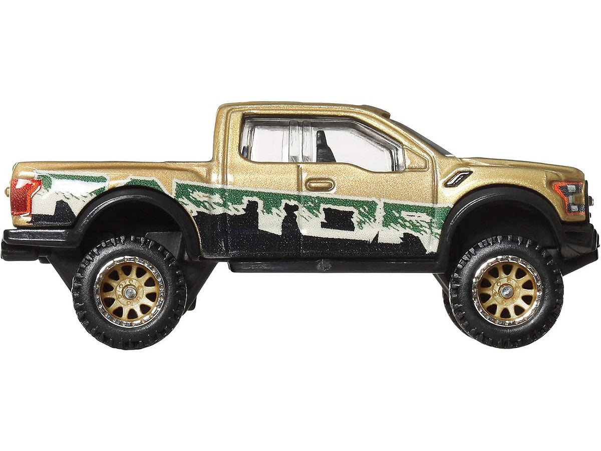 2017 Ford F-150 Raptor Pickup Truck Gold Metallic with Graphics "HW Off Road" Series Diecast Model Car by Hot Wheels LuxuryLifeWay Online Store