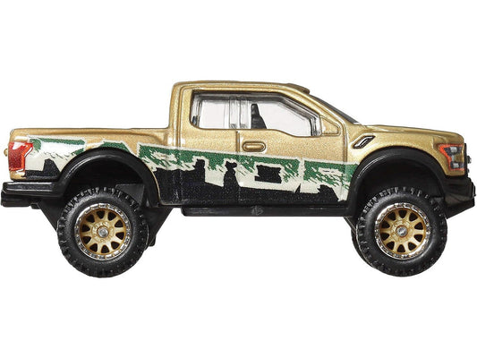 2017 Ford F-150 Raptor Pickup Truck Gold Metallic with Graphics "HW Off Road" Series Diecast Model Car by Hot Wheels LuxuryLifeWay Online Store