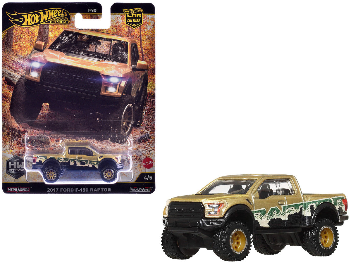 2017 Ford F-150 Raptor Pickup Truck Gold Metallic with Graphics "HW Off Road" Series Diecast Model Car by Hot Wheels LuxuryLifeWay Online Store