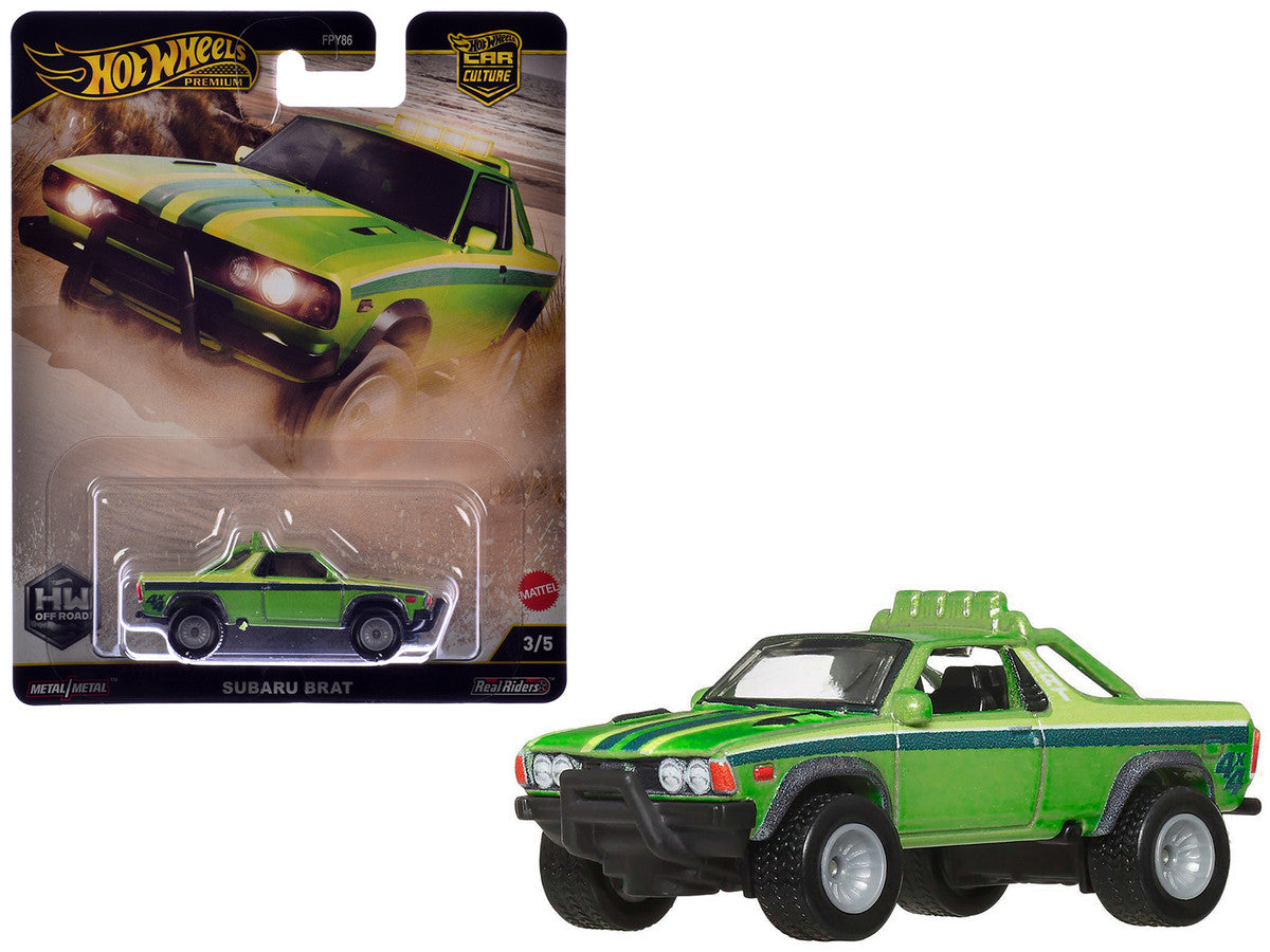 Subaru BRAT Utility Truck Green Metallic with Stripes "HW Off Road" Series Diecast Model Car by Hot Wheels LuxuryLifeWay Online Store
