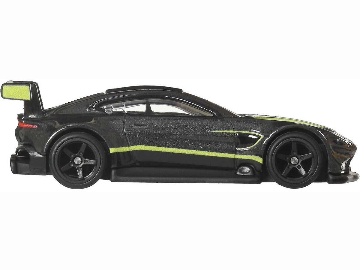 Aston Martin Vantage GTE Dark Gray Metallic with Lime Green Stripes "Euro Speed" Series Diecast Model Car by Hot Wheels LuxuryLifeWay Online Store