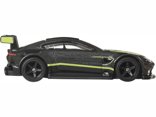Aston Martin Vantage GTE Dark Gray Metallic with Lime Green Stripes "Euro Speed" Series Diecast Model Car by Hot Wheels LuxuryLifeWay Online Store