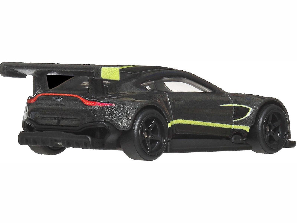 Aston Martin Vantage GTE Dark Gray Metallic with Lime Green Stripes "Euro Speed" Series Diecast Model Car by Hot Wheels LuxuryLifeWay Online Store