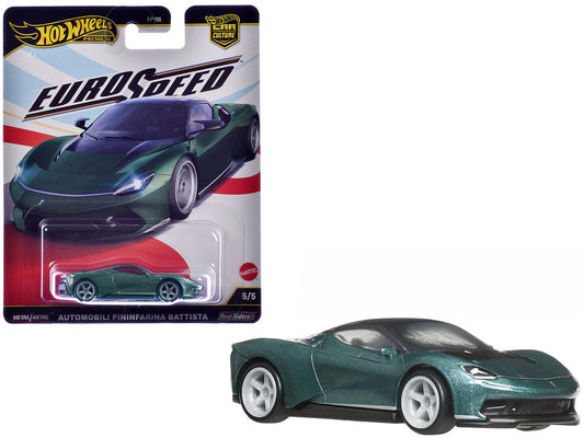 Automobili Pininfarina Battista Green Metallic with Black Top "Euro Speed" Series Diecast Model Car by Hot Wheels LuxuryLifeWay Online Store