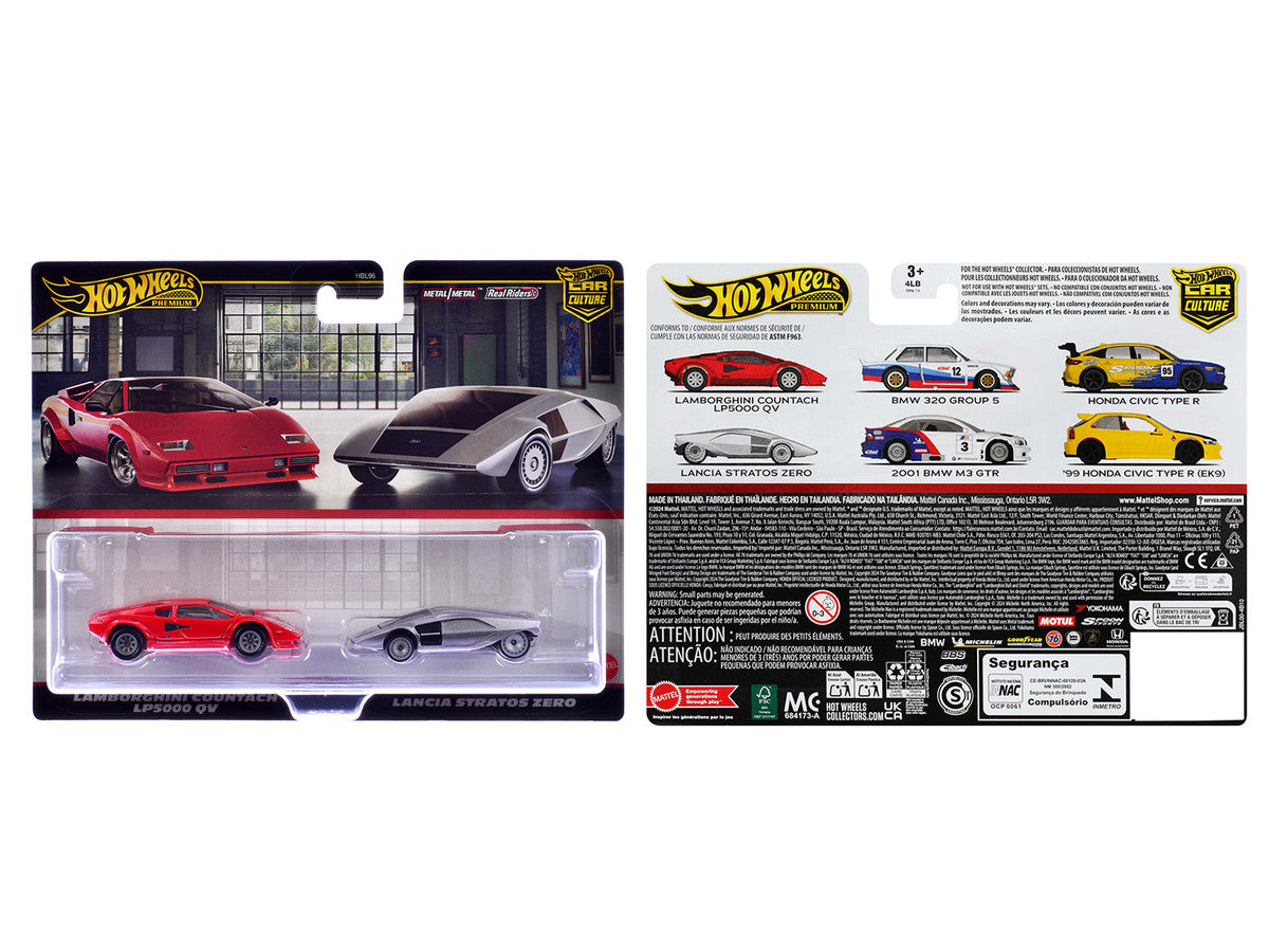 Lamborghini Countach LP5000 QV Red and Lancia Stratos Zero Gray Metallic "Car Culture" Set of 2 Cars Diecast Model Cars by Hot Wheels LuxuryLifeWay Online Store