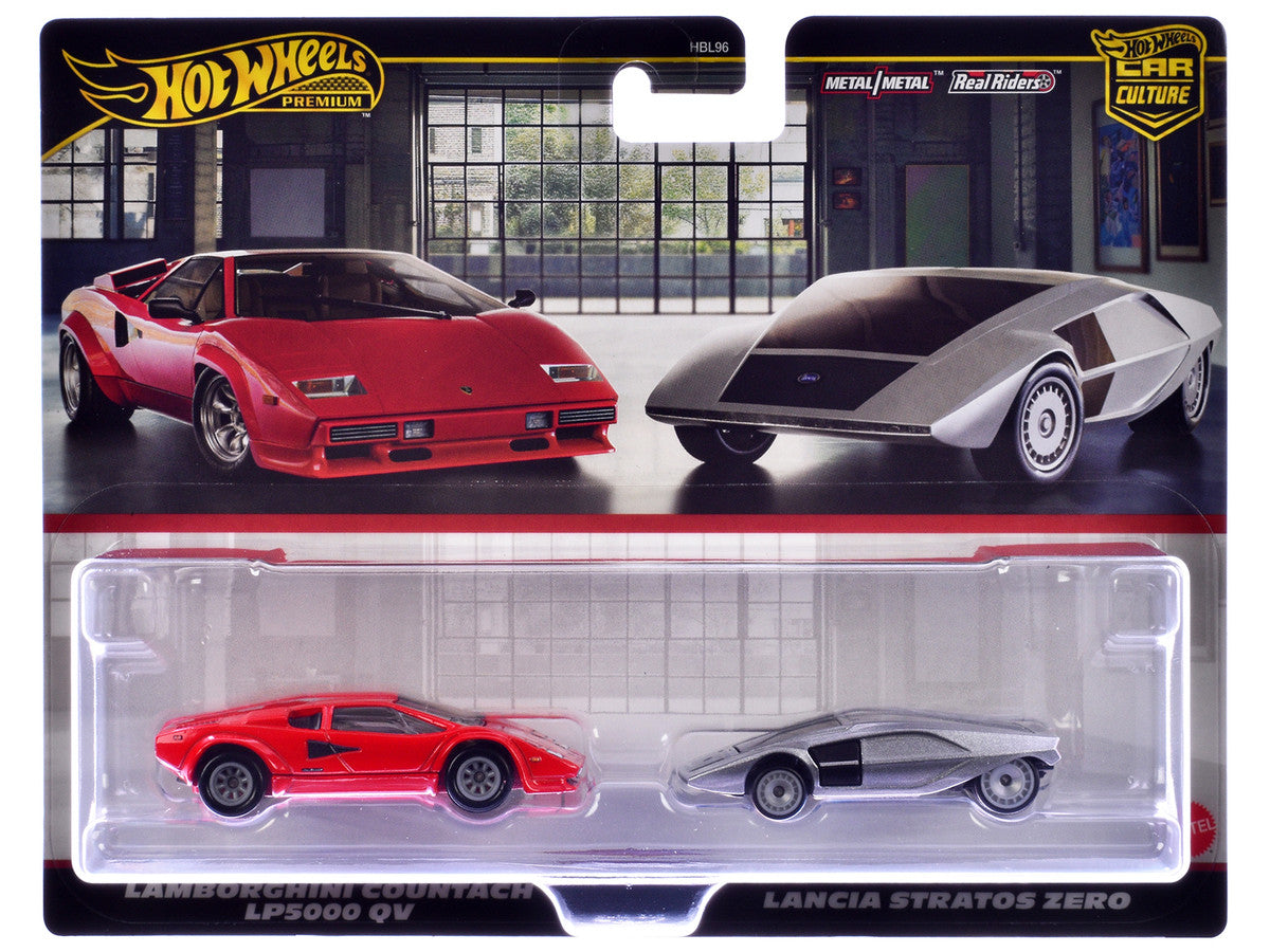 Lamborghini Countach LP5000 QV Red and Lancia Stratos Zero Gray Metallic "Car Culture" Set of 2 Cars Diecast Model Cars by Hot Wheels LuxuryLifeWay Online Store