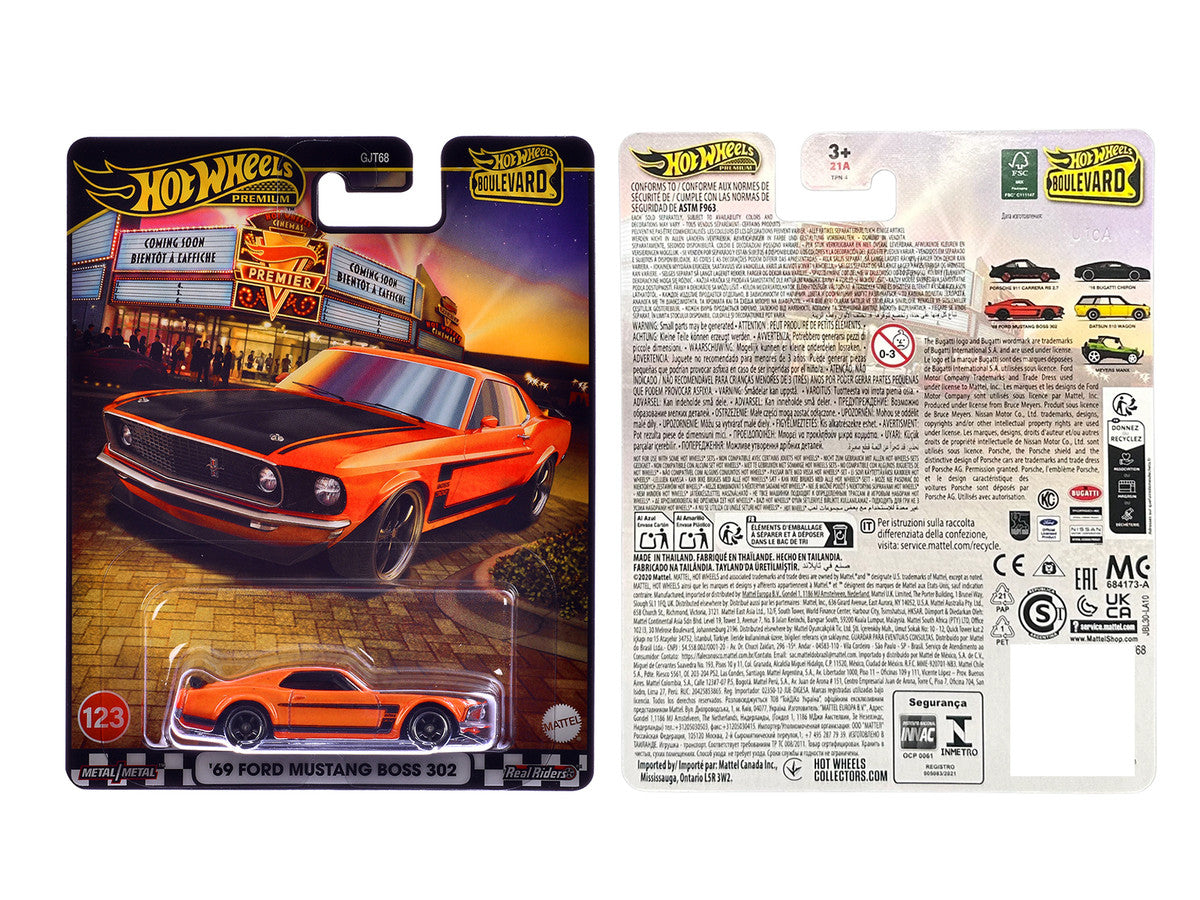 1969 Ford Mustang Boss 302 Orange with Black Stripes and Hood "Boulevard" Series Diecast Model Car by Hot Wheels LuxuryLifeWay Online Store