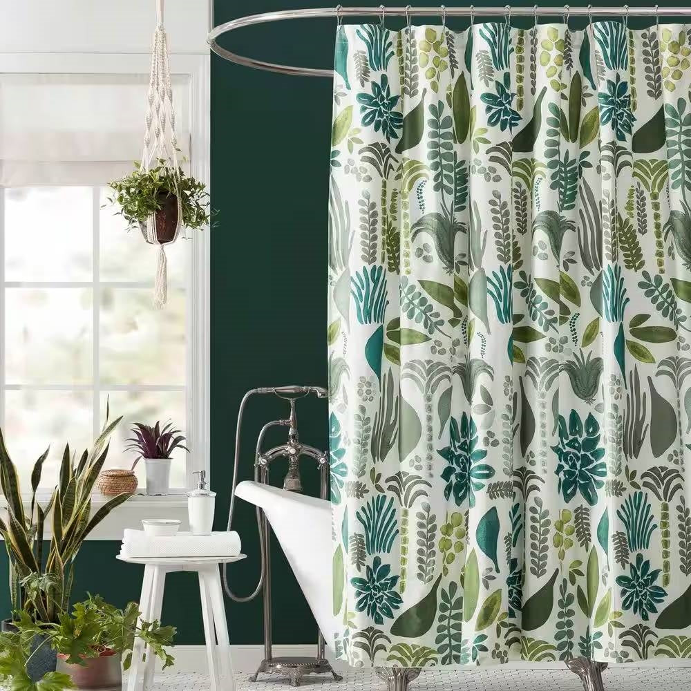 72 x 72 inch Cotton Poly Shower Curtain with Garden Leaves Herb Floral Pattern LuxuryLifeWay Online Store