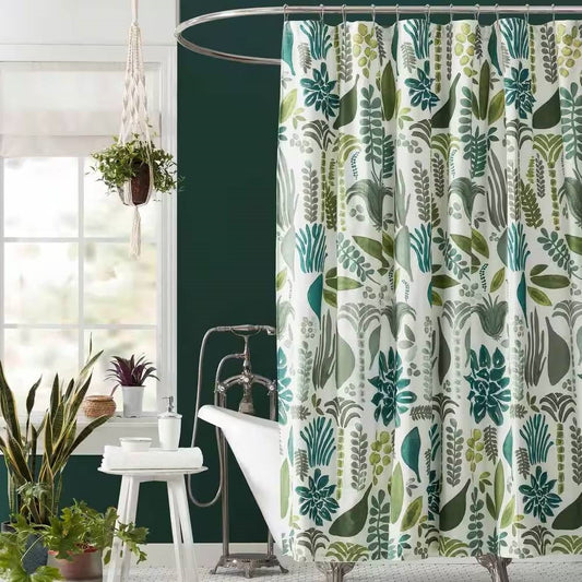 72 x 72 inch Cotton Poly Shower Curtain with Garden Leaves Herb Floral Pattern LuxuryLifeWay Online Store