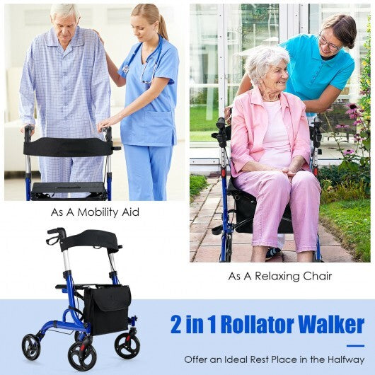 Folding Aluminum Rollator Walker with 8 inch Wheels and Seat-Blue - Color: Blue LuxuryLifeWay Online Store