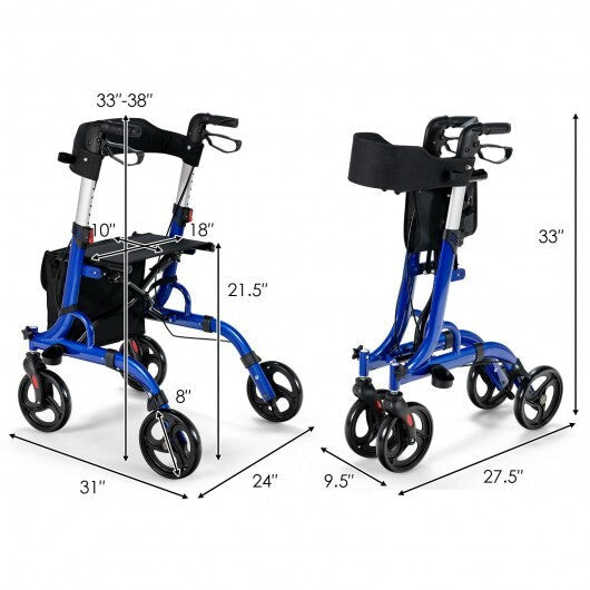 Folding Aluminum Rollator Walker with 8 inch Wheels and Seat-Blue - Color: Blue LuxuryLifeWay Online Store
