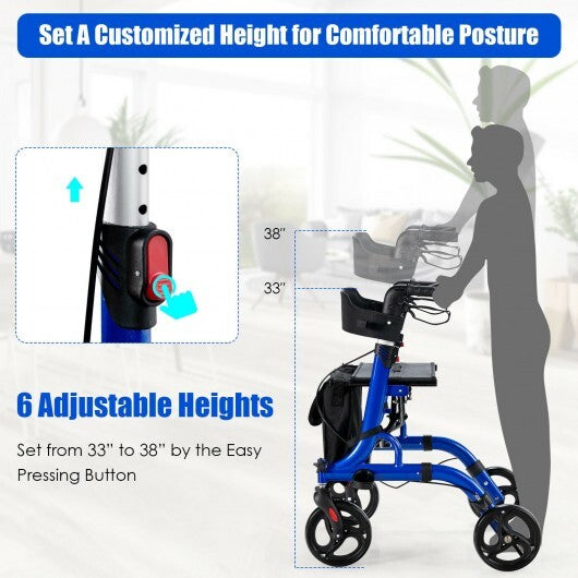 Folding Aluminum Rollator Walker with 8 inch Wheels and Seat-Blue - Color: Blue LuxuryLifeWay Online Store