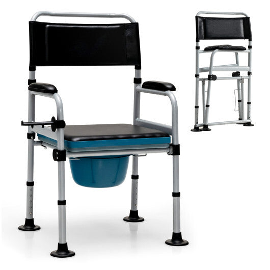 4-in-1 Folding Bedside Commode Chair with Detachable Bucket and Towel Holder LuxuryLifeWay Online Store