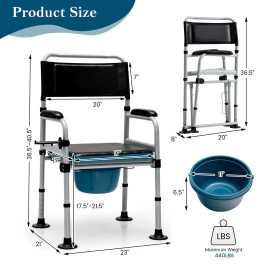 4-in-1 Folding Bedside Commode Chair with Detachable Bucket and Towel Holder LuxuryLifeWay Online Store