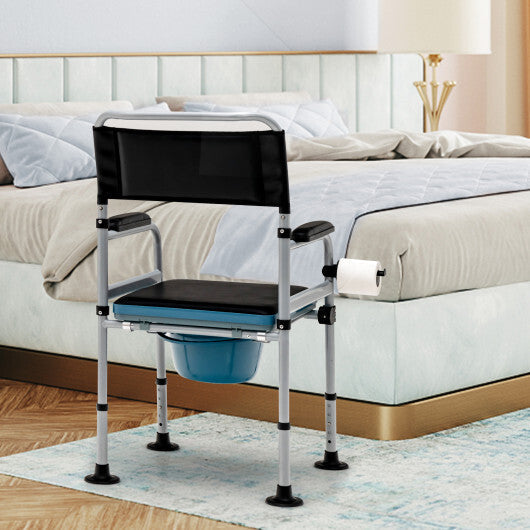 4-in-1 Folding Bedside Commode Chair with Detachable Bucket and Towel Holder LuxuryLifeWay Online Store