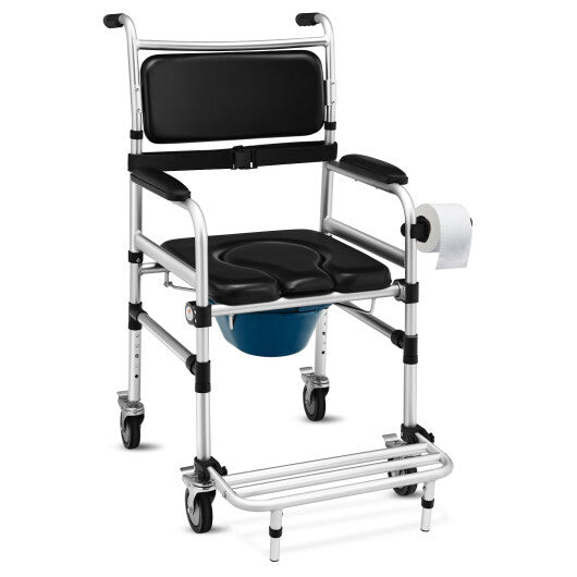 2-in-1 Aluminum Commode Shower Wheelchair with Locking Casters LuxuryLifeWay Online Store