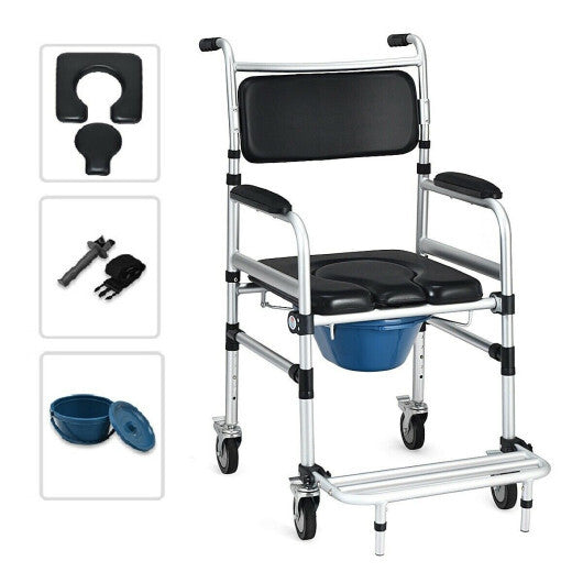 2-in-1 Aluminum Commode Shower Wheelchair with Locking Casters LuxuryLifeWay Online Store