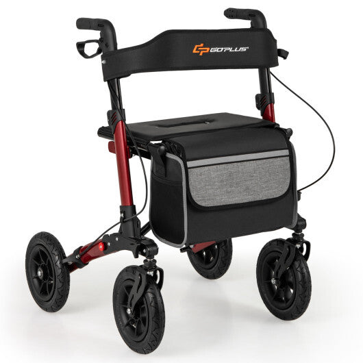 Goplus Walker for Seniors Folding Rollator Walker with 9" Pneumatic Tires for All Terrain Red LuxuryLifeWay Online Store
