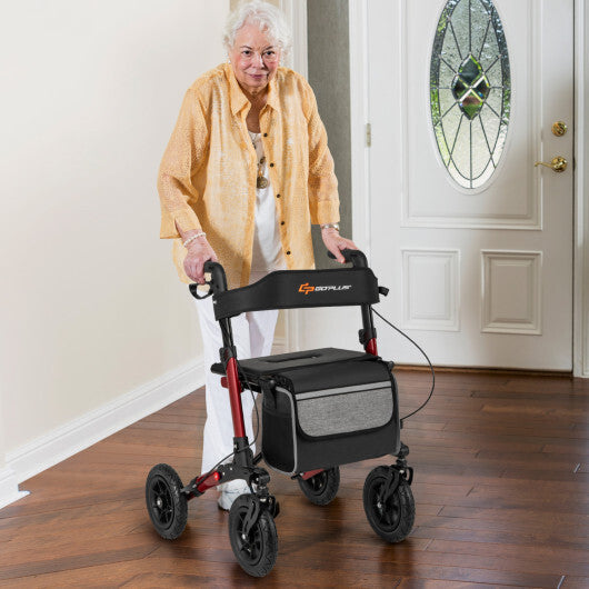 Goplus Walker for Seniors Folding Rollator Walker with 9" Pneumatic Tires for All Terrain Red LuxuryLifeWay Online Store