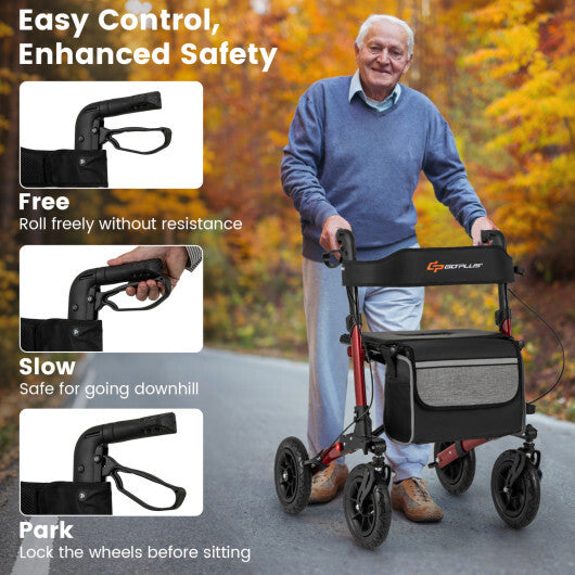 Goplus Walker for Seniors Folding Rollator Walker with 9" Pneumatic Tires for All Terrain Red LuxuryLifeWay Online Store