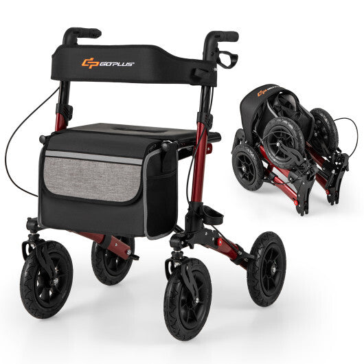 Folding Rollator Walker for Seniors with Seat for All Terrain-Red LuxuryLifeWay Online Store