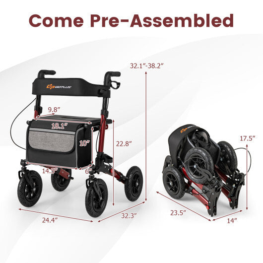Folding Rollator Walker for Seniors with Seat for All Terrain-Red LuxuryLifeWay Online Store