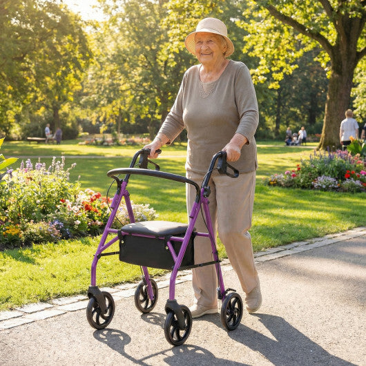 Rollator Walker with Seat and Height Adjustable Handles-Purple LuxuryLifeWay Online Store