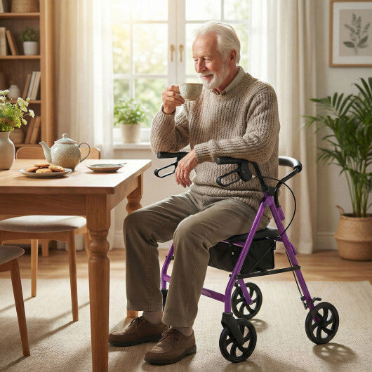 Rollator Walker with Seat and Height Adjustable Handles-Purple LuxuryLifeWay Online Store