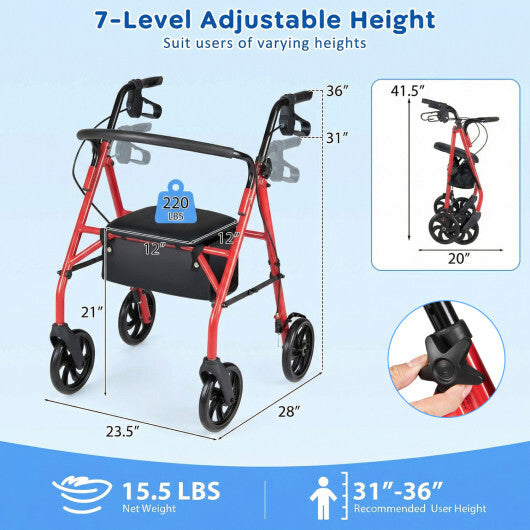 Rollator Walker with Seat and Height Adjustable Handles-Purple LuxuryLifeWay Online Store