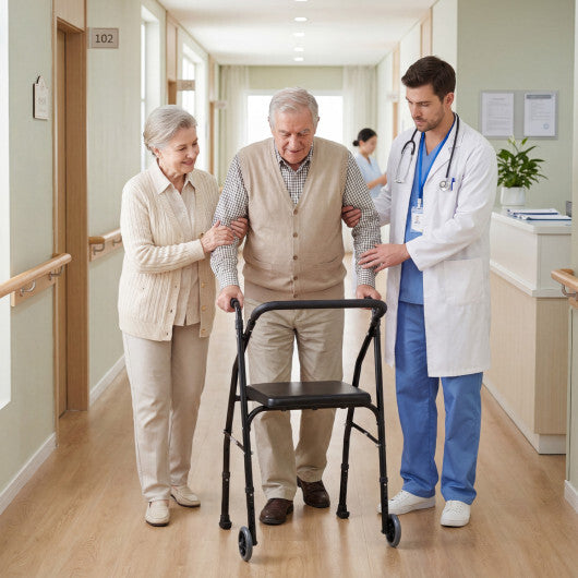Lightweight Aluminum Mobility Walker for Seniors with 2 Wheels 5-Level Adjustable Height and Padded Seat-Black LuxuryLifeWay Online Store