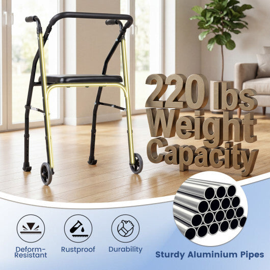 Lightweight Aluminum Mobility Walker for Seniors with 2 Wheels 5-Level Adjustable Height and Padded Seat-Black LuxuryLifeWay Online Store