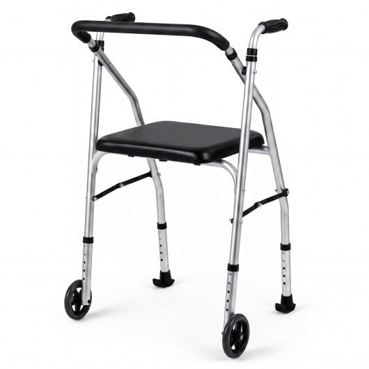 Lightweight Aluminum Mobility Walker for Seniors with 2 Wheels 5-Level Adjustable Height and Padded Seat-Black LuxuryLifeWay Online Store
