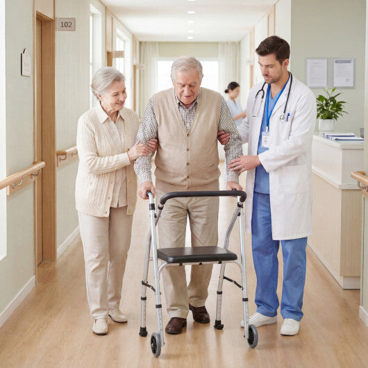 Lightweight Aluminum Mobility Walker for Seniors with 2 Wheels 5-Level Adjustable Height and Padded Seat-Black LuxuryLifeWay Online Store