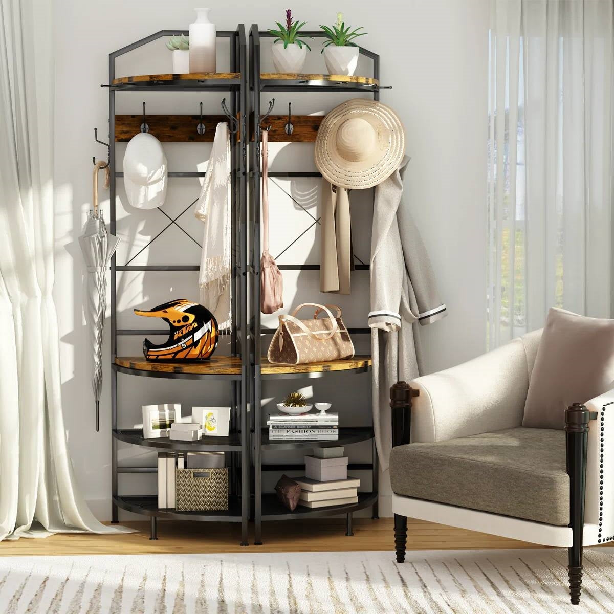 Industrial Metal/Wood Corner Hall Tree Shoe Storage Bench Coat Rack LuxuryLifeWay Online Store