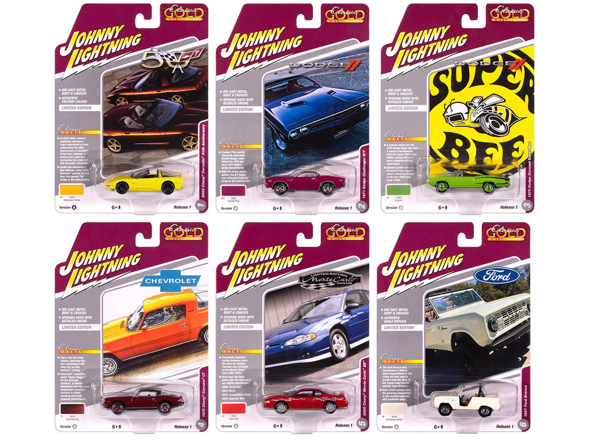 "Classic Gold Collection" 2025 Release 1 Set A of 6 Cars 1/64 Diecast Model Cars by Johnny Lightning LuxuryLifeWay Online Store