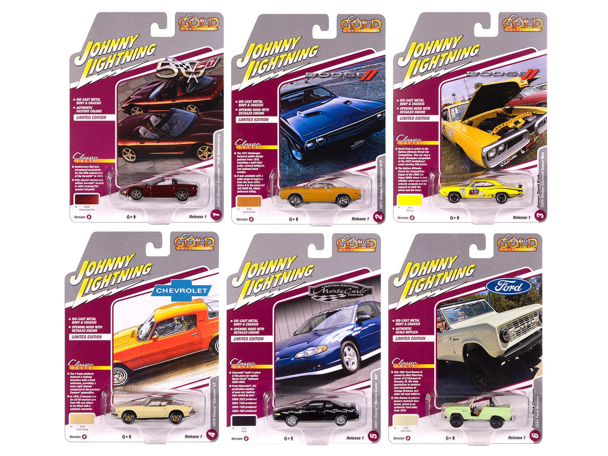 "Classic Gold Collection" 2025 Release 1 Set B of 6 Cars 1/64 Diecast Model Cars by Johnny Lightning LuxuryLifeWay Online Store