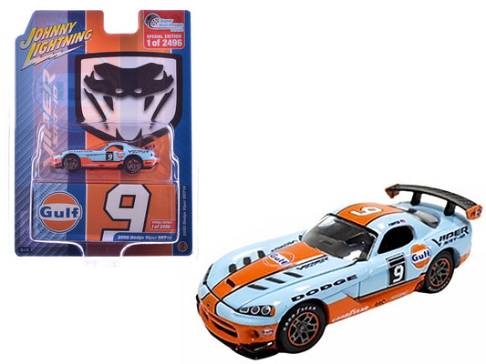 2008 Dodge Viper SRT10 #9 "Gulf Oil" Light Blue and Orange Limited Edition to 2496 pieces Worldwide 1/64 Diecast Model Car by Johnny Lightning LuxuryLifeWay Online Store