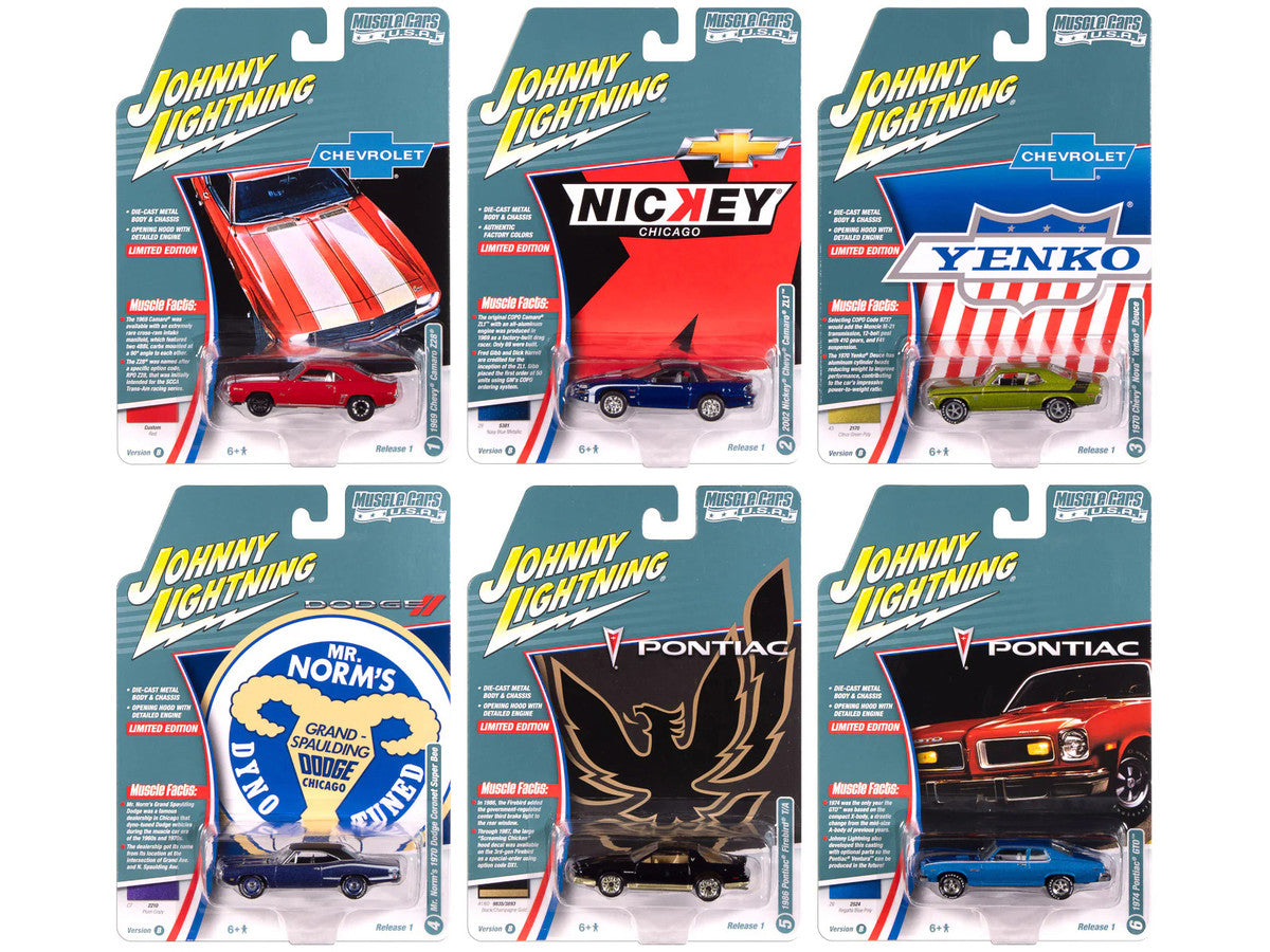 "Muscle Cars USA" 2025 Release 1 Set B of 6 pieces 1/64 Diecast Model Cars by Johnny Lightning LuxuryLifeWay Online Store