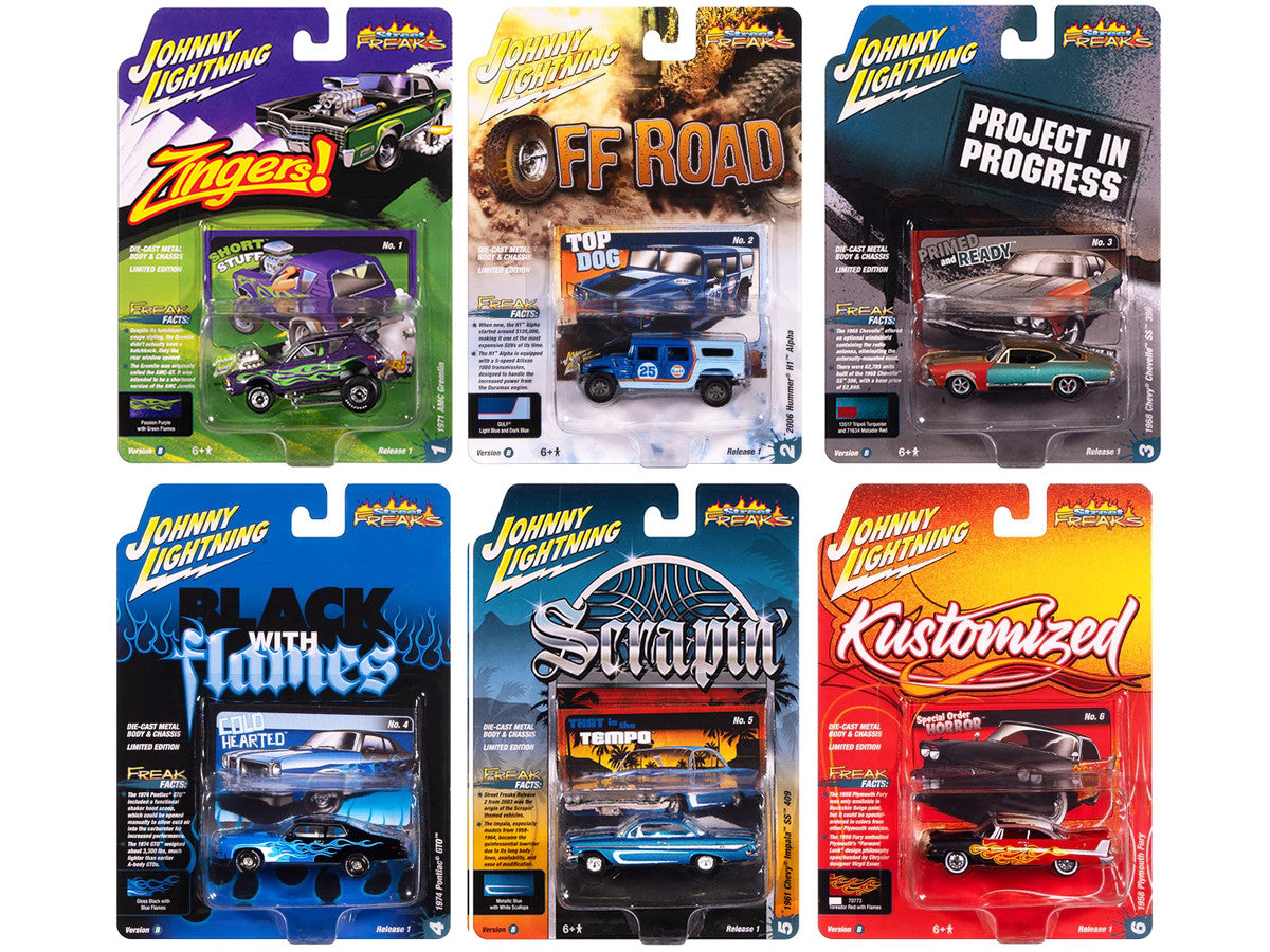 "Street Freaks" 2025 Release 1 Set B of 6 Cars 1/64 Diecast Model Cars by Johnny Lightning LuxuryLifeWay Online Store