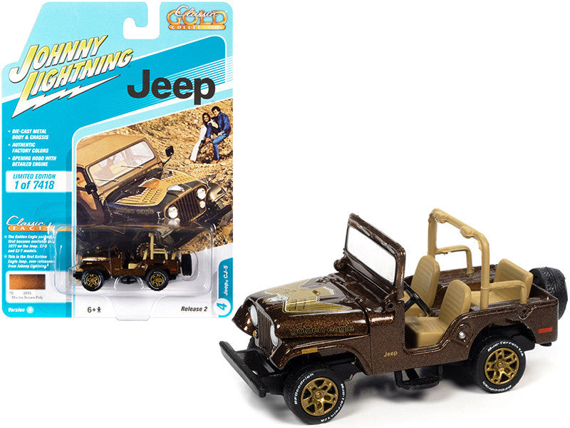 Jeep CJ-5 Mocha Brown Metallic with Golden Eagle Graphics "Classic Gold Collection" Series Limited Edition to 7418 pieces Worldwide 1/64 Diecast Model Car by Johnny Lightning LuxuryLifeWay Online Store