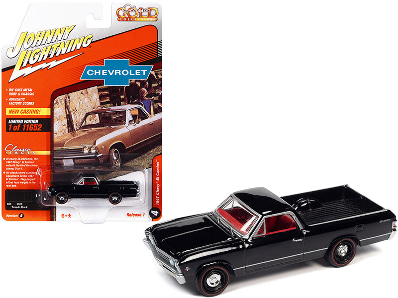 1967 Chevrolet El Camino Tuxedo Black with Red Interior "Classic Gold Collection" Series Limited Edition to 11652 pieces Worldwide 1/64 Diecast Model Car by Johnny Lightning LuxuryLifeWay Online Store