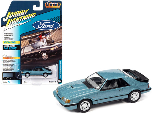1986 Ford Mustang SVO Light Regatta Blue Metallic with Black Stripes "Classic Gold Collection" Series Limited Edition to 12768 pieces Worldwide 1/64 Diecast Model Car by Johnny Lightning LuxuryLifeWay Online Store