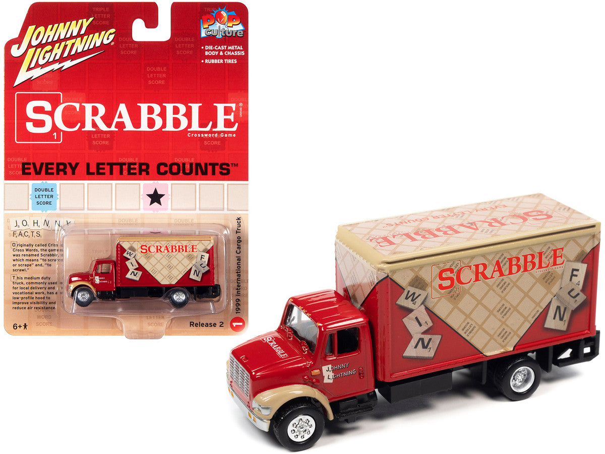 1999 International Cargo Truck Red with Graphics "Scrabble" "Pop Culture" 2022 Release 2 1/64 Diecast Model Car by Johnny Lightning LuxuryLifeWay Online Store