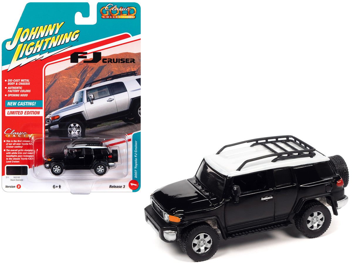 2007 Toyota FJ Cruiser Black Diamond with White Top and Roofrack "Classic Gold Collection" Series Limited Edition 1/64 Diecast Model Car by Johnny Lightning LuxuryLifeWay Online Store