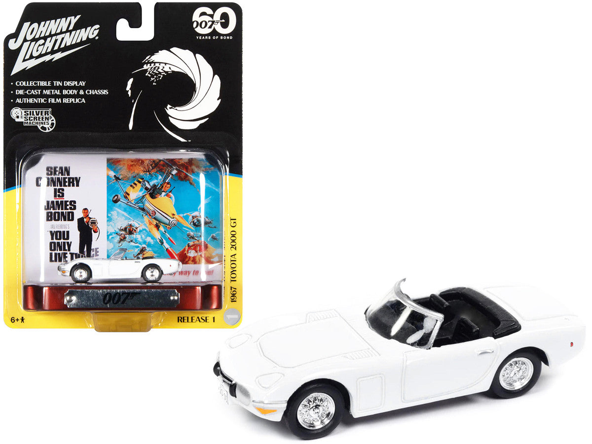 1967 Toyota 2000 GT Convertible RHD (Right Hand Drive) White 007 (James Bond) "You Only Live Twice" (1967) Movie with Collectible Tin Display "Silver Screen Machines" Series 1/64 Diecast Model Car by Johnny Lightning LuxuryLifeWay Online Store