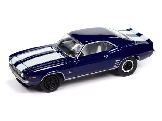 1969 Chevrolet Camaro Z28 Blue Metallic with White Stripes and Interior "Muscle Cars USA" Series 1/64 Diecast Model Car by Johnny Lightning LuxuryLifeWay Online Store